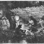 Group (Fugitive Slaves?) in Lean-To On River Bank, Illuminated By Firelight; From Harper’s Weekly